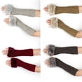 thumbnail image 4 of Ywmsfl Lengthen Wrist Crochet Fingerless Gloves Half Finger Keep Warm Plush Cuffs Mittens for Women Winter Supplies, 4 of 12