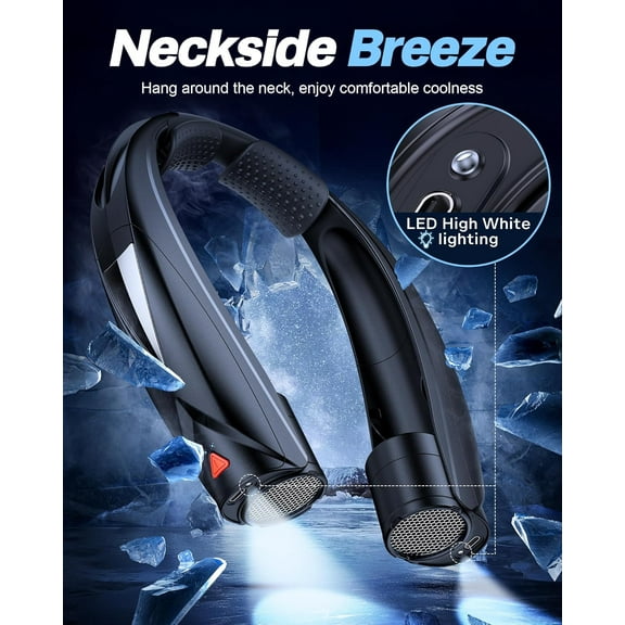 Portable Neck Fan with LED Light, 6-20 Hrs Battery, 6-Speed Adjustable, USB-C Rechargeable, Quiet for Outdoor Indoor Use