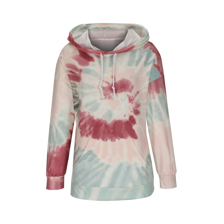 Champion Womens Hoodie Red Bleach Tie Dye Hoodie Flower Print