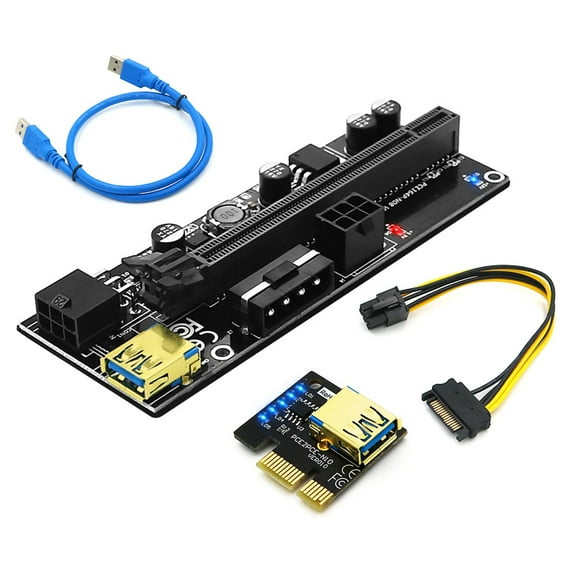 YOUNGNA PCIE Graphics Card Extension Cable Adapter Usb3.0 Adapter Card PCI-E 1X to 16X Extender Adapter GPU 6Pin Power to Sata