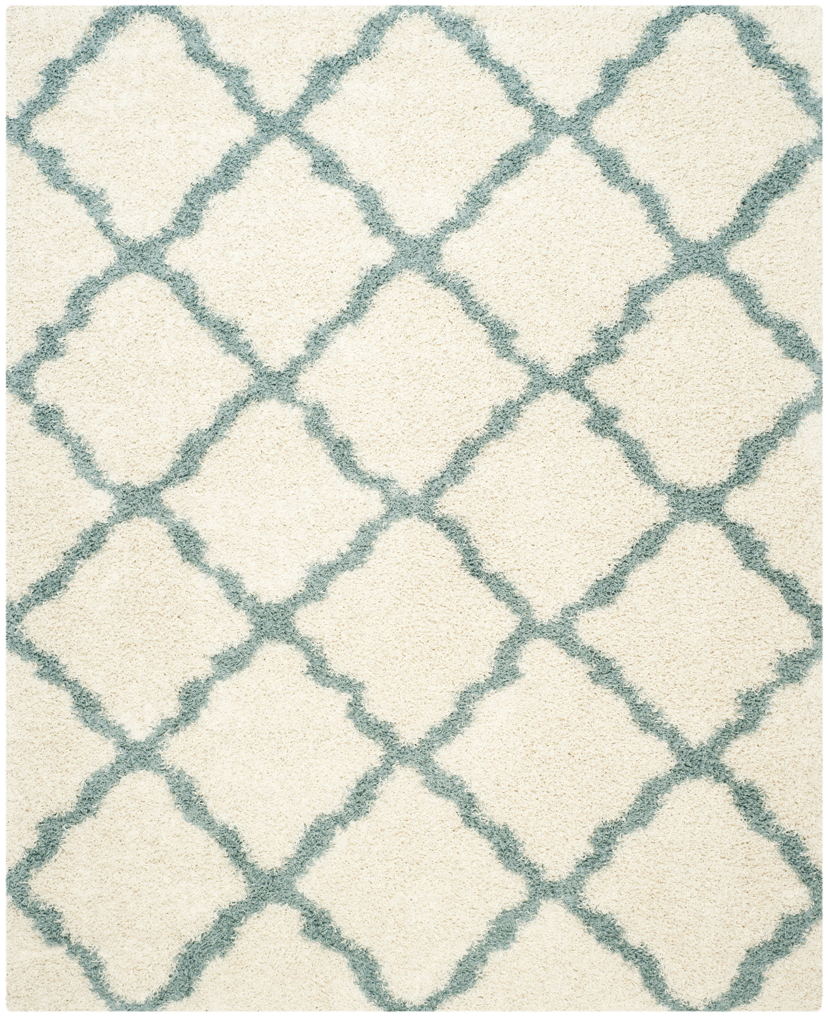 SAFAVIEH Daley Geometric Plush Shag Area Rug, Ivory/Seafoam, 8'6" x 12'