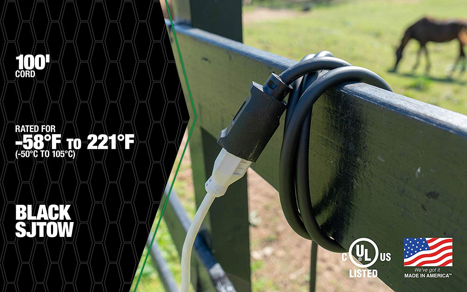 AgriPro 64817201 Heavy-Duty 15 Amp SJTOW Farm/Workshop Extension Cord, 12 Gauge, 100-Feet, UL Listed