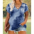 thumbnail image 4 of CASSIE LIZ Plus Size Womens Tops 4X Summer Shirts Blue Tie Dye V Neck Fashion Short Sleeve Tee Loose Fit Tunics Spring Blouses Casual Pullover 4XL 24W 26W, 4 of 4