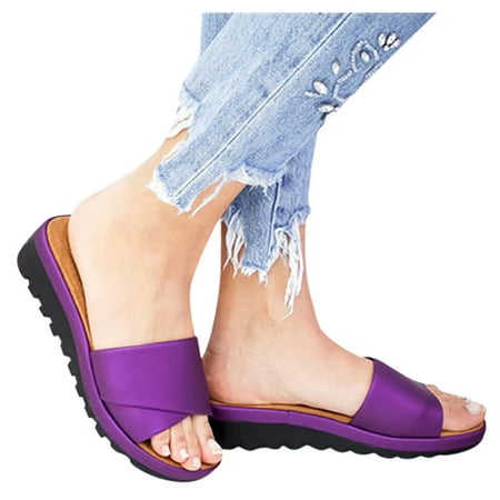 

YanHoo Clearance Boho Slide Sandals for Women Girls Dressy Low Wedge Sandal Casual Open Toe Flat Sandals Summer Beach Slip on Sandals Platform Sandals