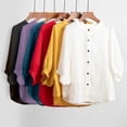 thumbnail image 5 of Endives Women's Summer Shirt Solid Color Retro Loose Medium Sleeve Cotton Linen Shirt Womens Blouse Spring Outfit, 5 of 5