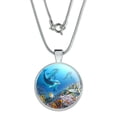 thumbnail image 1 of Ocean Underwater Dolphins Scuba Diving Reef 1" Pendant with Sterling Silver Plated Chain, 1 of 4