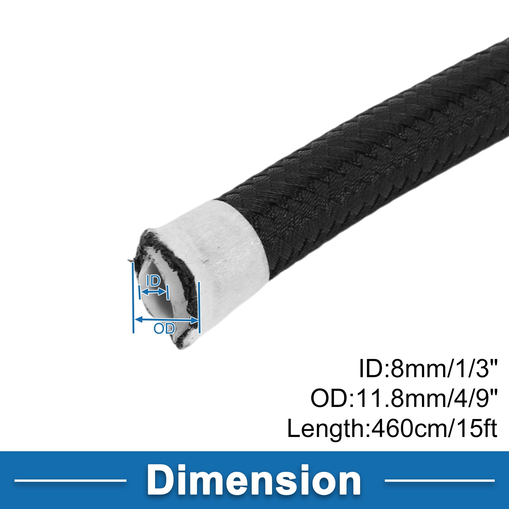 Unique Bargains AN6 Fuel Line Hose 15ft Vacuum Hose Automotive Fuel Hose Black