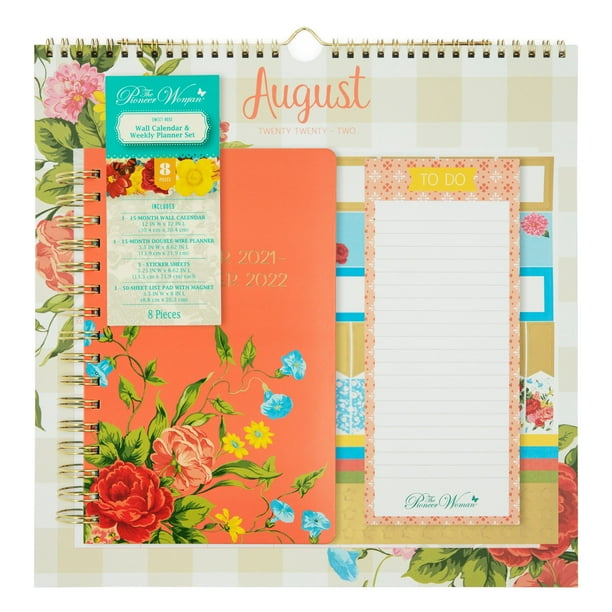 The Pioneer Woman Sweet Rose 8 Piece 21 22 Wall Calendar Weekly Planner Set Walmart Com