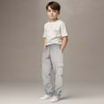 thumbnail image 2 of PINQI Children Kids Boys Fashion Cargo Pants Wide Leg Baggy High Elastic Waistband Trousers Boys's Straight Denim Pant with Pockets (A-Grey,13-14 Years), 2 of 5