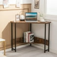thumbnail image 2 of Giantex Corner Desk w/Power Outlet, 90-degree Triangle Computer Desk for Small Space, Space-saving Writing Desk, Laptop PC Desk for Home Office, Brown, 2 of 10