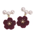 thumbnail image 2 of Pendientes de flores, pendientes colgantes para mujer regalo de dama, elegantes pendientes de flores de terciopelo rojo, declaración de pendientes, 2 of 8