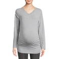 thumbnail image 4 of Oh! Mamma Maternity Women's Ruched V-Neck T-Shirt with Long Sleeves, 4 of 6
