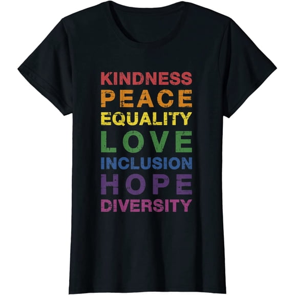 Kindness Peace Equality Rainbow Flag for Pride Month Short Seelve T-Shirt
