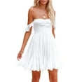 thumbnail image 2 of Biekopu Women Summer Casual A-line Dress,Solid Color Boat Neck Off Shoulder Mini Backless Party Dress, 2 of 9