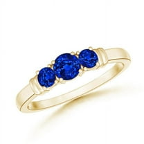 ANGARA Natural Vintage Style Three Stone Sapphire Wedding Band in 14K Yellow Gold for Women (Size-4mm) | September Birthstone, Anniversary, Jewelry Gift for Women | Natural Blue Sapphire Ring