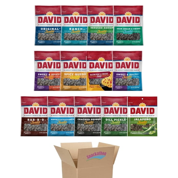David Sunflower Seeds Variety Pack, 13 Flavors, 5.25 Ounce Each, 1 Bag per Flavor