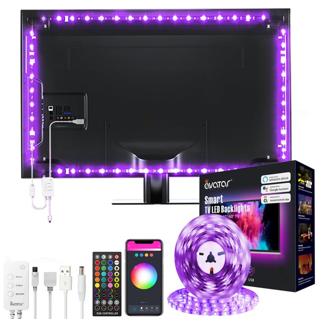 Rétroéclairage LED pour Télévision Intelligente, Bande Lumineuse WiFi de 9,8 Pieds Compatible avec Alexa, Avatar Controls Assistant, Télécommande, Synchronisation Musicale, 16 Millions de Couleurs RGB, Rétroéclairage LED pour Téléviseurs de 46 à 60 Pouces