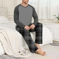 thumbnail image 4 of Mens Pajamas Sets 2 Pack Long Sleeve Crewneck Shirts and Straight Leg Pants Loungewear Outfits Casual Plaid Printed Breathable Sleepwear Pajamas Set, 4 of 7
