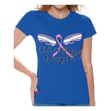 Awkward Styles Wings Of Hope Tshirt Ribbon Angel Wings Shirt Breast Cancer Awareness Shirts for Women Pink Ribbon Shirt Gifts for Breast Cancer Survivor Cancer Support Ribbon Shirt Breast Cancer Shirt