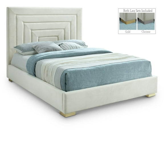 Meridian Furniture Nora Cream Velvet King Bed with Gold/Chrome Legs Included