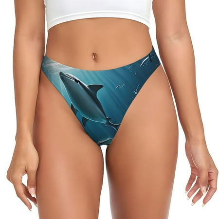 Sigee Ice Blue Ocean Cute Dolphin A for Women s G-String Panty  Low Rise  Soft Lace Perfect for Everyday Wear or Special Occasions-X-Large