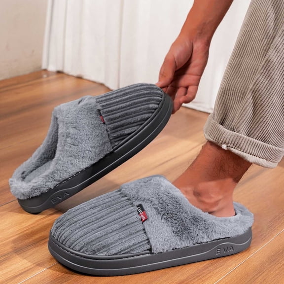 Mens Slippers,Winter Slippers for Indoor Thick Sole Comfort Footwear Large Size Cozy Home Shoes,Slippers for Men,Grey,42