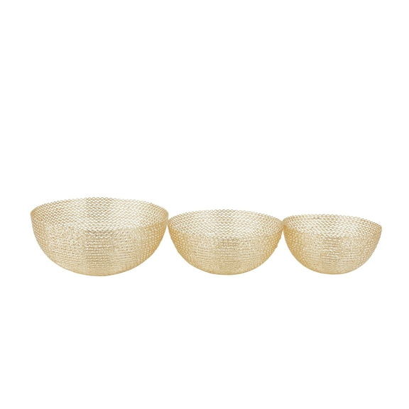 CosmoLiving by Cosmopolitan 7", 6", 6"H Round Gold Metal Decorative Bowl, Set of 3