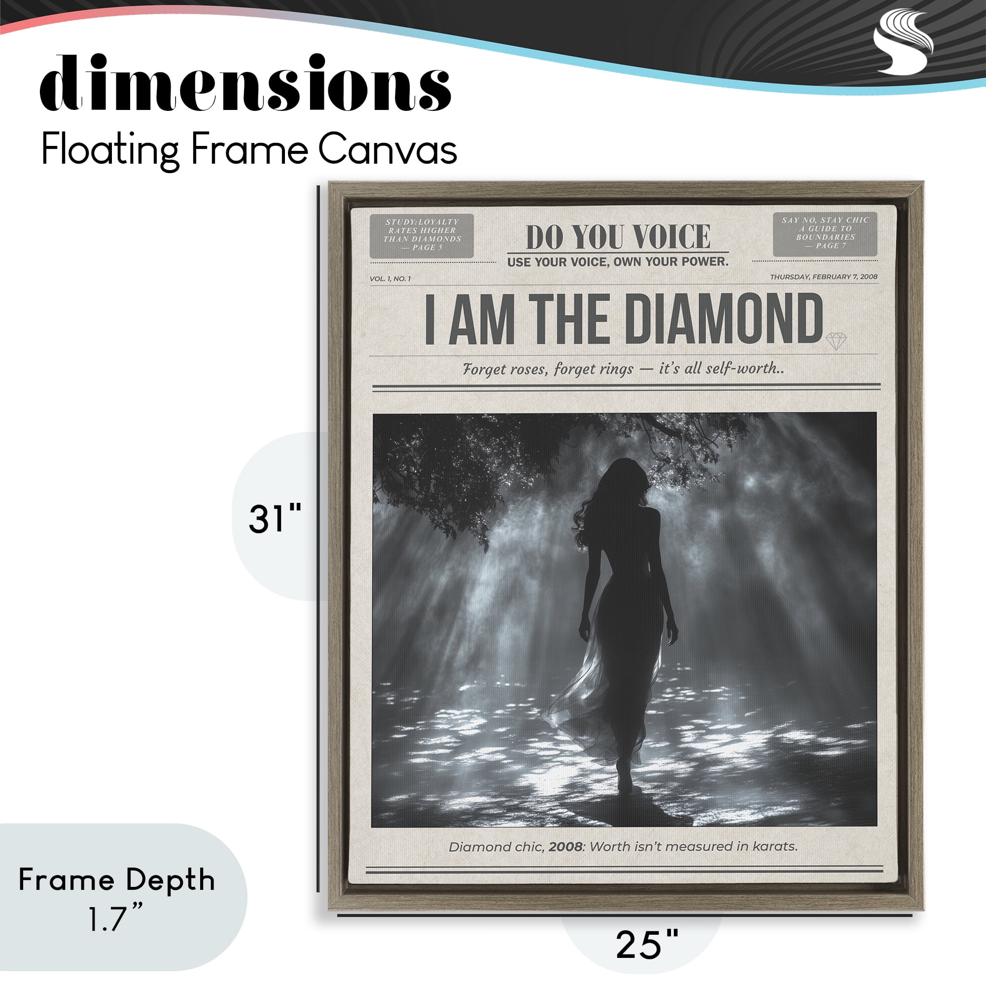 Stupell Industries Diamond Chic Newspaper Brown Framed Floater Canvas Wall Art, design by A Barefoot Stylist