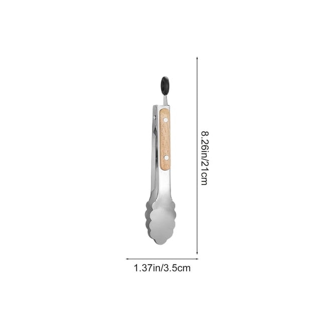 Utensilios de Madera para Cocinar Mango de Madera de Acero Inoxidable Lengüetas de Comida 44,5 cm Lengüetas Platadas para Cocinar Cocina Bistec Pan Sirviendo Utensilios de Barbacoa