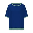 thumbnail image 4 of JGGSPWM Women's Oversized Short Sleeve T Shirt Contrast Trim Loose Casual Splicing Threaded Round Neck Sleeved Blue XL, 4 of 6