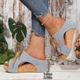 thumbnail image 7 of Rokment Retro Denim Platform Wedge Mules Dress Slides Sandals for Women Vintage Casual Canvas Lace up Chunky High Heels Walking Slip on Beach Summer Shoes Blue Size 9, 7 of 7