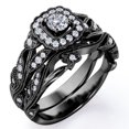 thumbnail image 1 of JeenMata Anillo de Filigrana de Diamantes Eduardianos con Diamantes Redondos Estilo Art Déco, Anillo de Bodas Engastado en Oro Negro de 10 K, 1 of 6