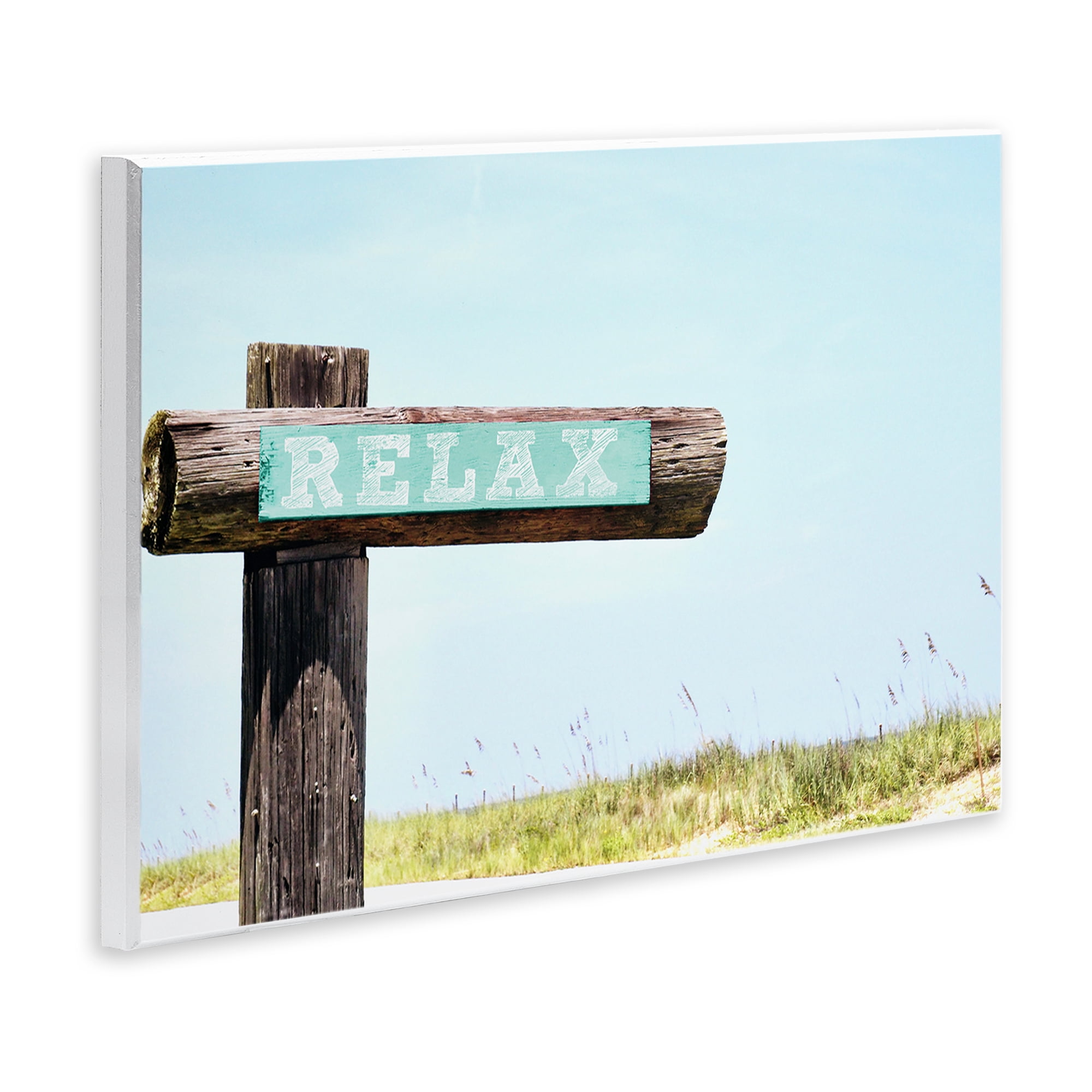 Stupell Industries Relax Sign on Beach Landscape Photography Unframed Art Print Wall Art, 19 x 13