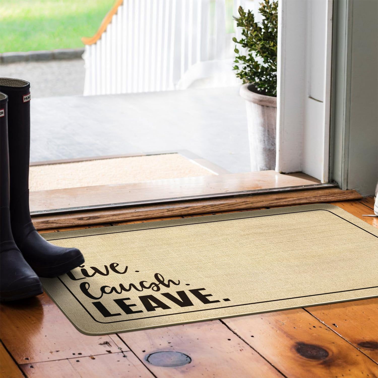 Funny Go Away Welcome Door Mats Outdoor,Live Laugh Leave Doormat, Cute Quick Drying Durable Low-Profile Rubber Backing Rug Indoor Entryway Front Porch Home Decor 30" x 17"