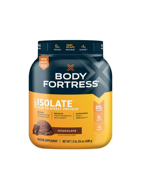 Body Fortress 100% Isolate Easy-to-Digest Protein Powder, Chocolate, 1.5lbs