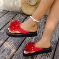 thumbnail image 5 of Gpaecead Women Fabric Flower Flat Flip Flops Lightweight Eva Footbed Spring Summer Beach Casual Shoes,A-Red, 5 of 8