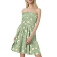 thumbnail image 4 of 4Th Of July Outfits, Strapless Casual Dress Pleated Floral Beach Boho Smocked Tube Top Mini Dress Lace For Women Sexy Cocktail Dresses Plus Size Gothic Dresses Outfits Dresses (XL, Dark Green) ZMTing, 4 of 5