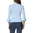 thumbnail image 3 of INSPIRE CHIC Women's Turtle Neck 3/4 Ruffle Sleeves Pullover Slim Rib Knit Sweater S Light Blue, 3 of 5