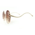thumbnail image 6 of Fancy Rhinestone Floral Trim Round Circle Lens Wavy Arm Sunglasses Gold - Brown, 6 of 8