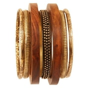 Sunsoul By Touchstone Indian Handcrafted Brass Wooden Pretty Pattern 7Pcs. Jewelry Bangle For Women.