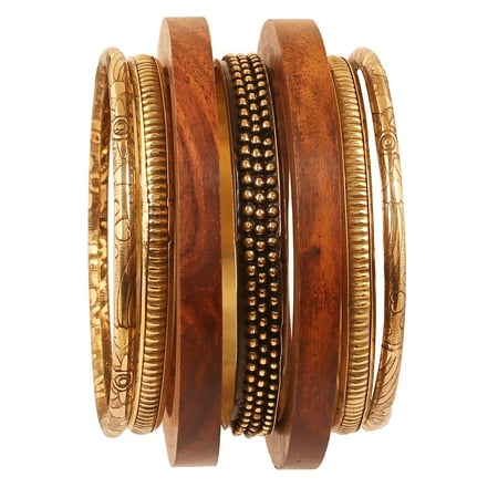 Sunsoul By Touchstone Indian Handcrafted Brass Wooden Pretty Pattern 7Pcs. Jewelry Bangle For Women.