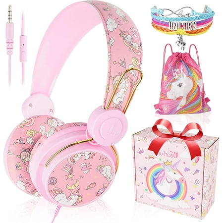 TCJJ Unicorn Headphones for Girls Kids for School, Kids Wired Headphones, Teens Toddlers Noise Cancelling Headphone with Adjustable Headband for Tablet/Smartphones Christmas Unicorn Gift for Girls