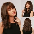 thumbnail image 2 of Wig with Bangs, Wigs for Women, 45cm High Temperature Silk Wig Bangs Brown Long Curly Hair With Rose Net, 2 of 9