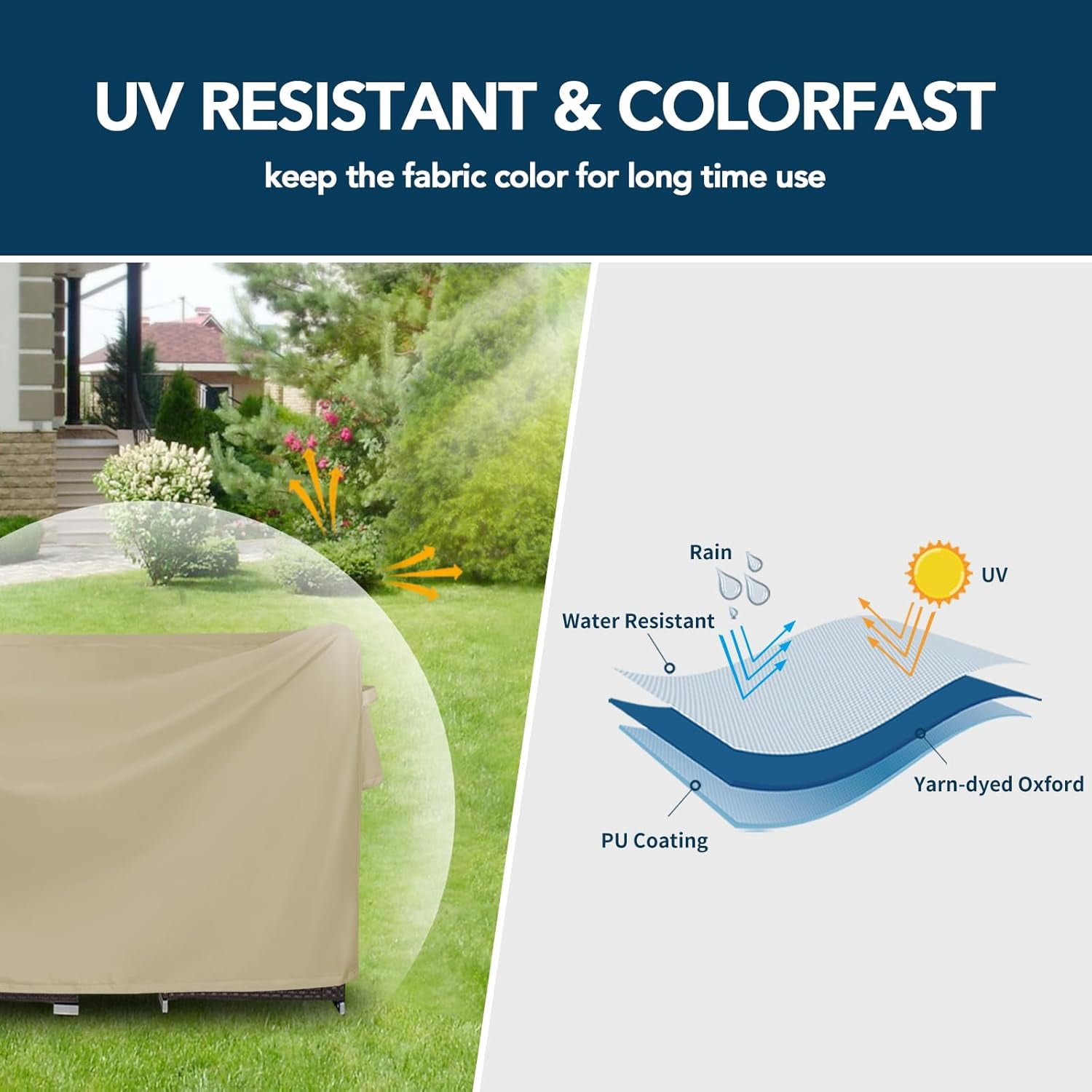 General Square Patio Furniture Cover Waterproof Outdoor Dining Table and Chair Cover Anti-UV Outside Sectional Sofa Set Covers (64"L x 64"W x 28"H, Camel)
