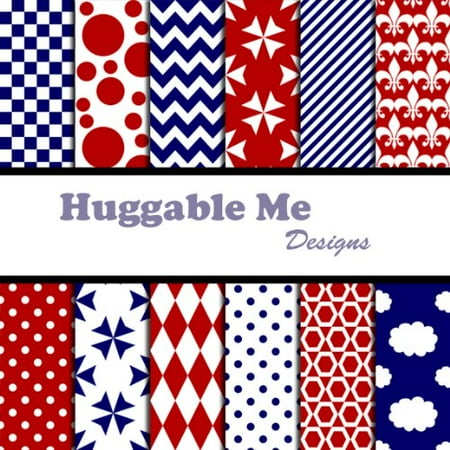 12 Patterned Scrapbook Paper (Red White & Blue Patterns Scrapbook Paper - Digital Files on CD, 12 Designs of digital scrapbook paper on CD By Huggable Me)