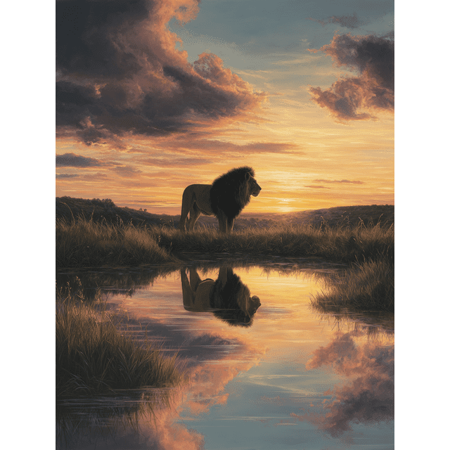 Lion Sunset Landscape Canvas Wall Art 15.75x11.81 Inches
