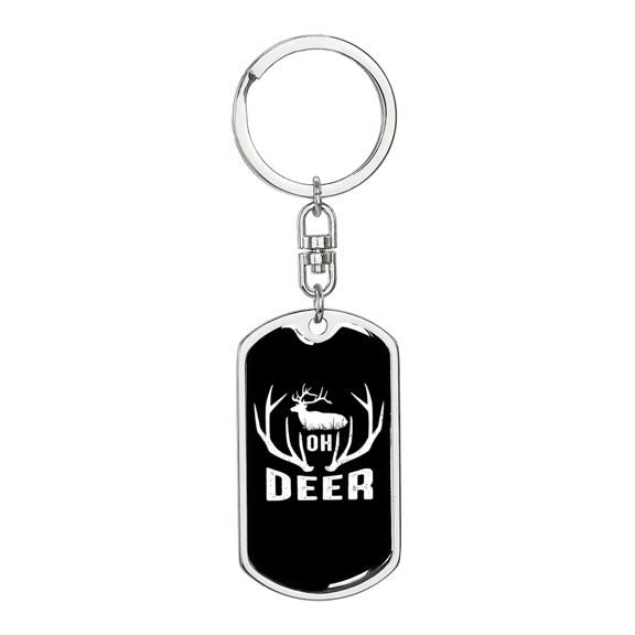 Oh Deer Stainless Steel or 18k Gold Premium Swivel Dog Tag Keychain
