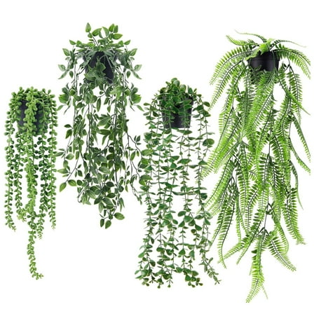 4 Pack Fake Hanging Plants Artificial Decor Faux Potted Greenery Hanging Plants Indoor For Room Home Shelf Outdoor Decor