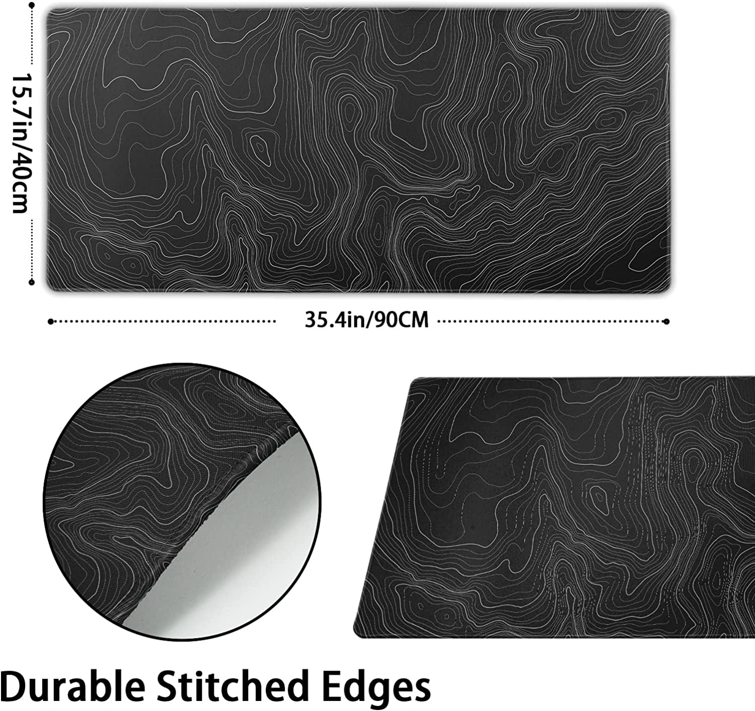 Large Mouse Pad Mat (35.4×15.7 Inch) Extended Gaming Mouse Pad with Non-Slip Rubber Base,Black Background Contour Map Lines for Gaming Office PC Laptop Computer