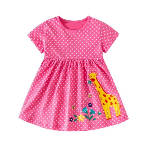 TMOYZQ Toddler Girls Sundress Short Sleeve Easter Dress Cotton Casual T Shirt Playwear Applique Dress